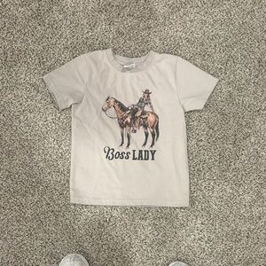 Boss Lady Kids Cowboy Graphic Tee - Beige